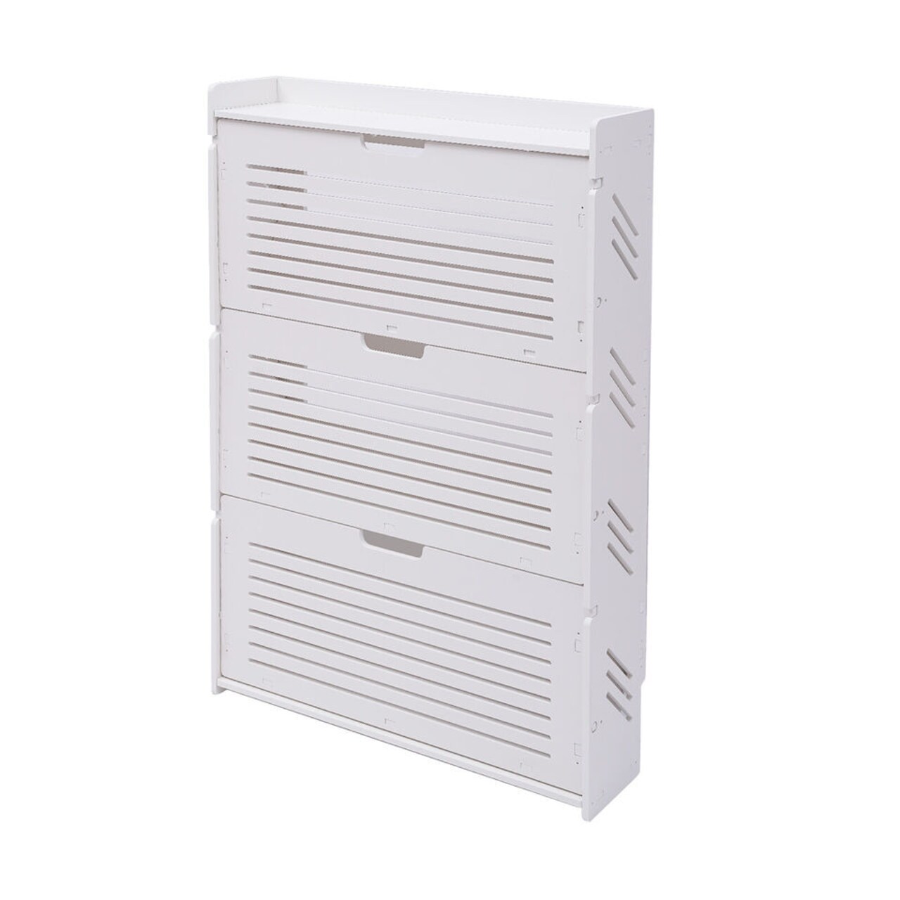 3 Storage Drawers Ultra-Thin Shoe Cabinet Organizer Boots Louvered Holder White